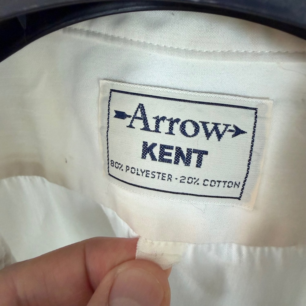 Vintage 70's Arrow Kent Mens Short Sleeve Button Down Shirt Cream Large XL - Picture 2 of 8